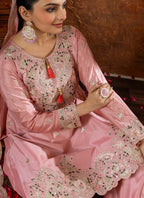 Prazu Fashion Baby Pink Chinon Silk Embroidered Codding Work Palazzo Suit | Grocsy
