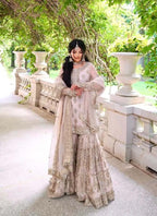Prazu Fashion Light Peach Faux Georgette Embroidered Sharara Suit | Grocsy