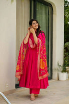 Prazu Fashion Designer Red Chinon Silk Anarkali Suit | Grocsy