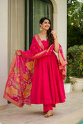 Prazu Fashion Designer Red Chinon Silk Anarkali Suit | Grocsy