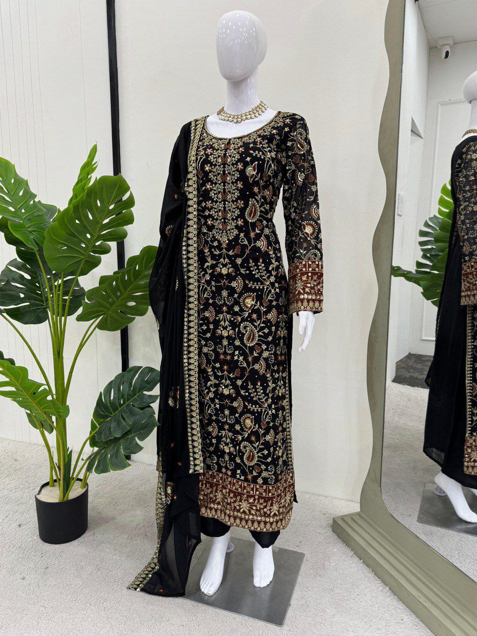 Prazu Fashion Black Faux Georgette Sequence Salwar Suit | Grocsy