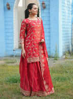 Prazu Fashion Red Rangoli Silk Embroidered Lehenga Style Suit | Grocsy