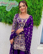 Prazu Fashion Purple Georgette Embroidered Plazzo Suit | Grocsy