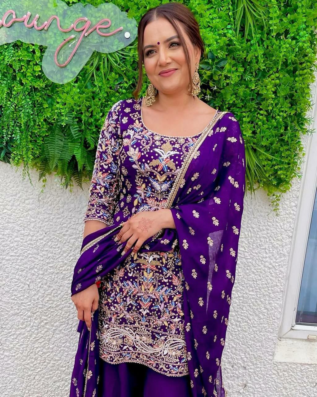 Prazu Fashion Purple Georgette Embroidered Plazzo Suit | Grocsy