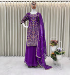 Prazu Fashion Purple Georgette Embroidered Plazzo Suit | Grocsy