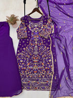 Prazu Fashion Purple Georgette Embroidered Plazzo Suit | Grocsy