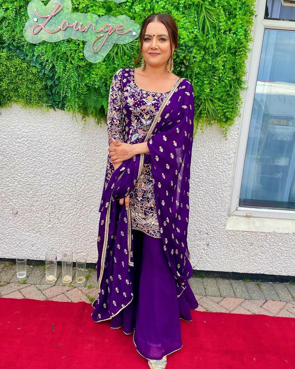 Prazu Fashion Purple Georgette Embroidered Plazzo Suit | Grocsy