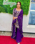 Prazu Fashion Purple Georgette Embroidered Plazzo Suit | Grocsy