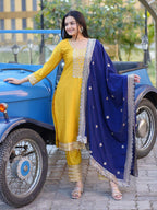 Prazu Fashion Yellow Chinon Silk Embroidered Salwar Suit | Grocsy