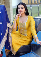 Prazu Fashion Yellow Chinon Silk Embroidered Salwar Suit | Grocsy