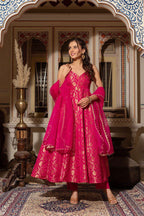 Prazu Fashion Pink Jacquard Silk Weaving Gown With Dupatta | Grocsy