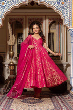 Prazu Fashion Pink Jacquard Silk Weaving Gown With Dupatta | Grocsy