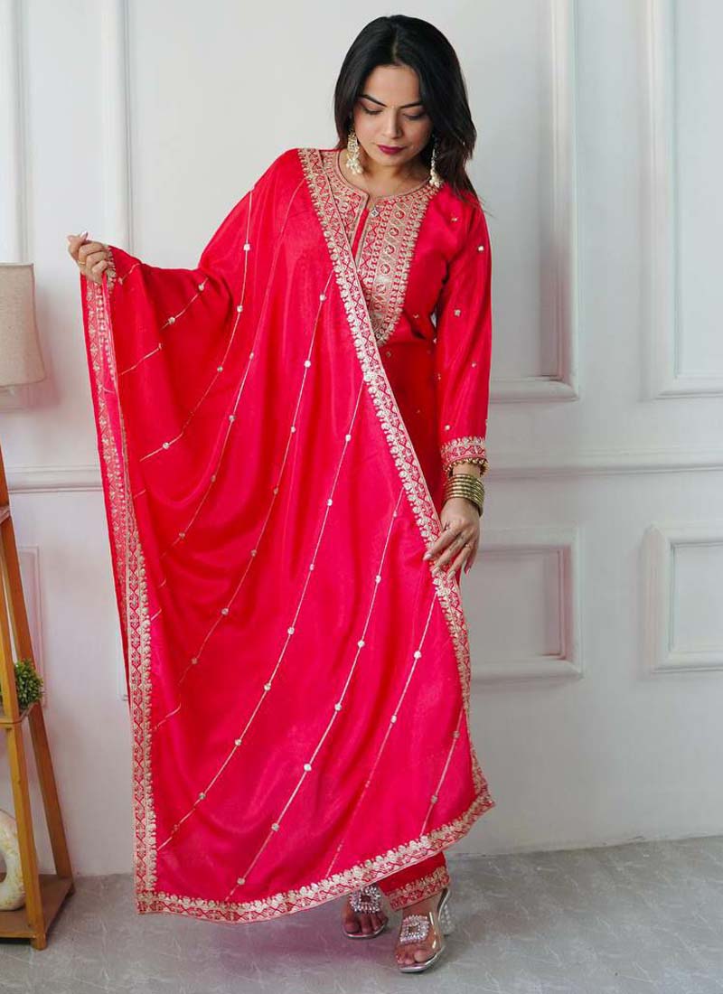 Prazu Fashion Red Silk Embriodered Salwar Suit | Grocsy