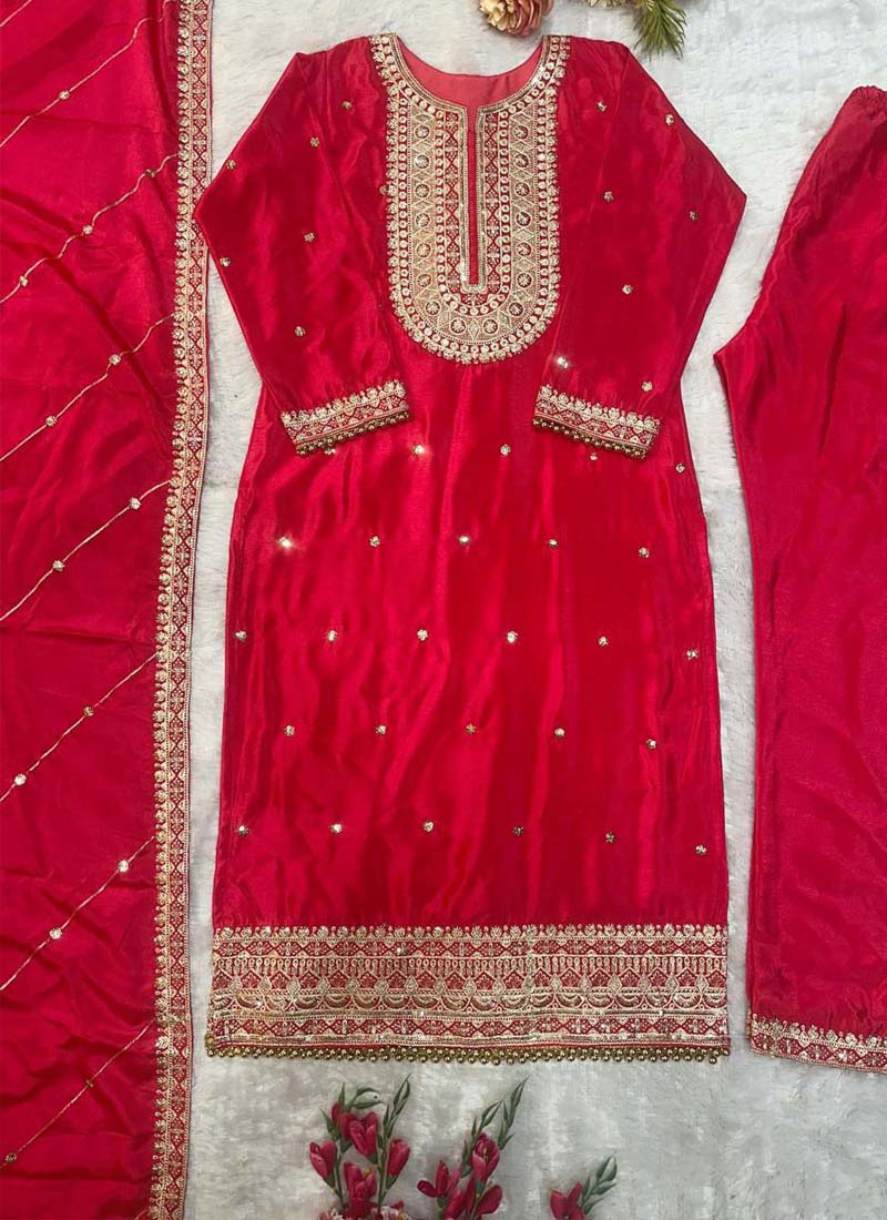 Prazu Fashion Red Silk Embriodered Salwar Suit | Grocsy