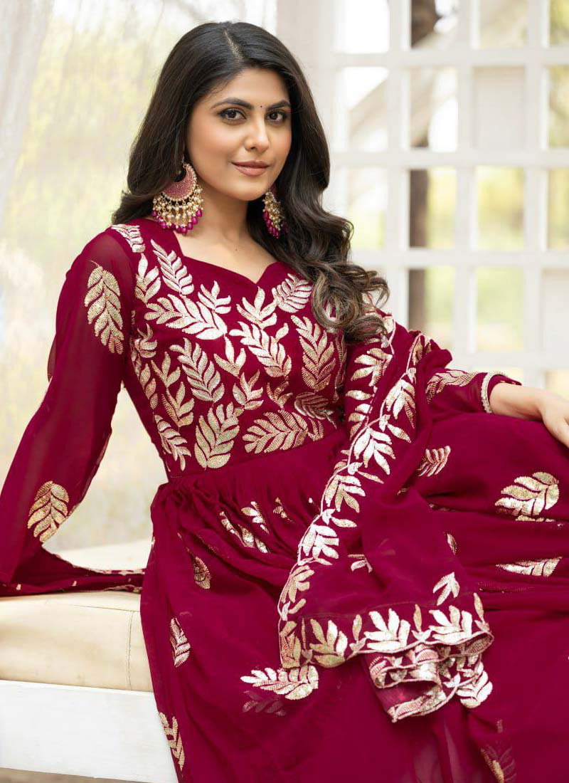 Prazu Fashion Red Georgette Sequence Gown With Dupatta | Grocsy