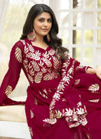 Prazu Fashion Red Georgette Sequence Gown With Dupatta | Grocsy