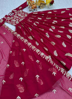 Prazu Fashion Red Georgette Sequence Gown With Dupatta | Grocsy