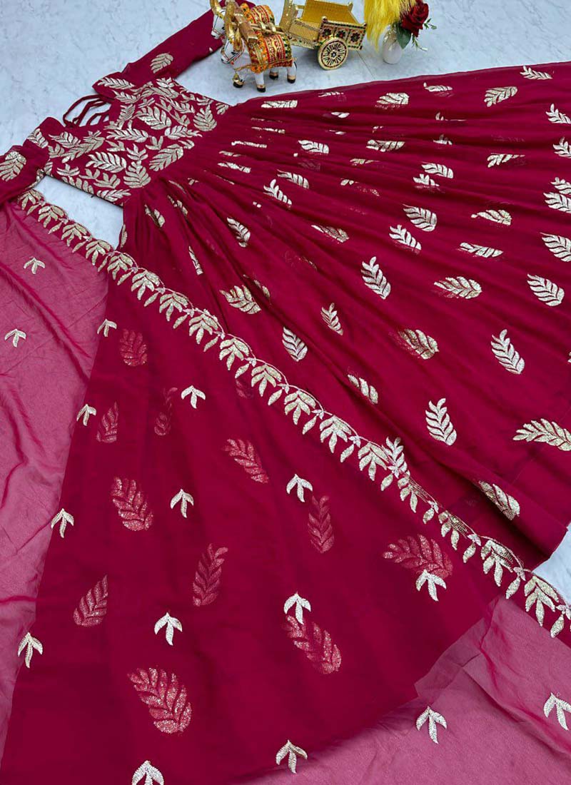 Prazu Fashion Red Georgette Sequence Gown With Dupatta | Grocsy