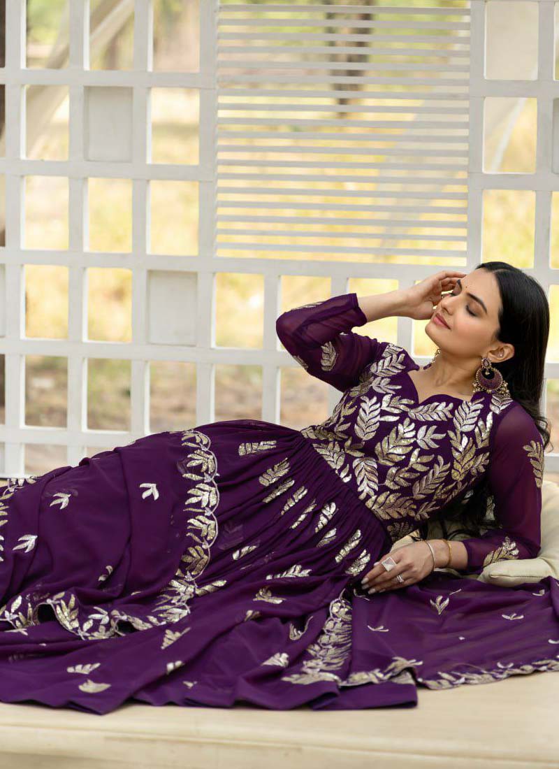Prazu Fashion Violet Georgette Sequence Gown With Dupatta | Grocsy