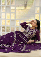 Prazu Fashion Violet Georgette Sequence Gown With Dupatta | Grocsy