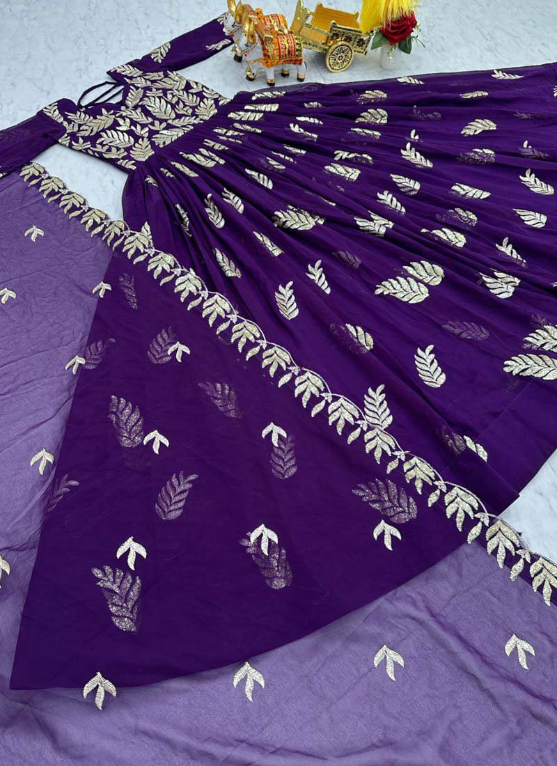 Prazu Fashion Violet Georgette Sequence Gown With Dupatta | Grocsy