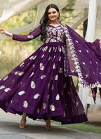 Prazu Fashion Violet Georgette Sequence Gown With Dupatta | Grocsy