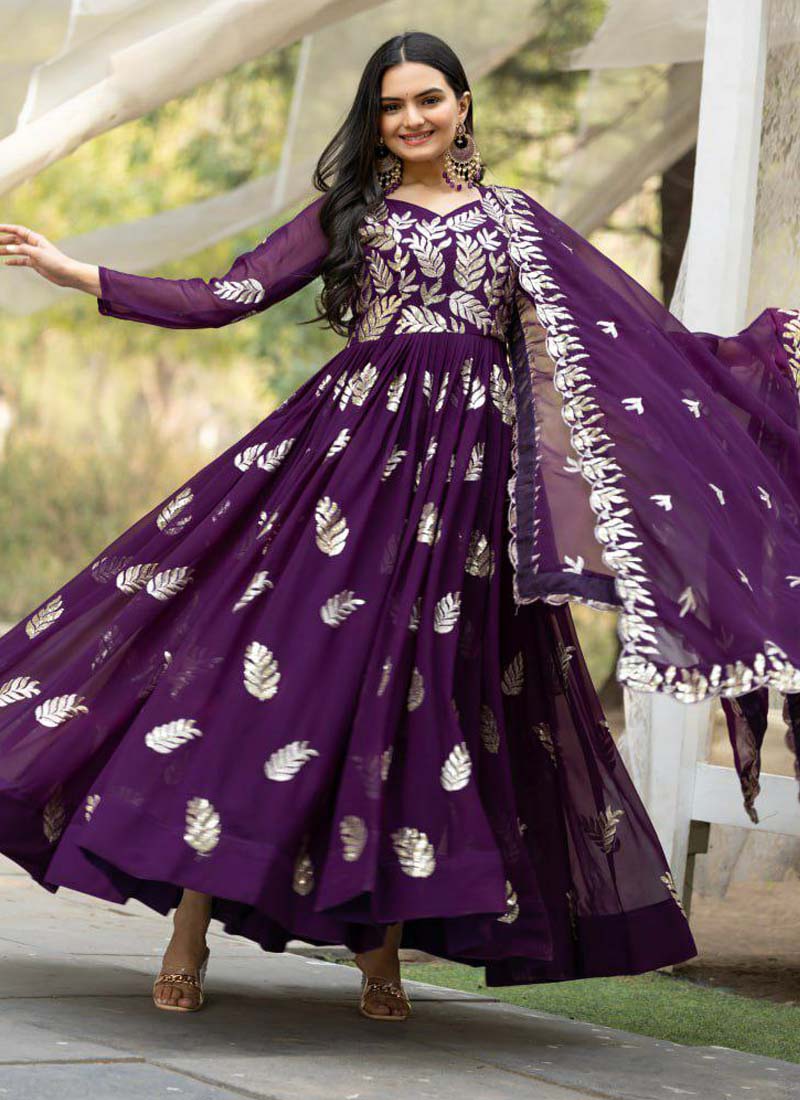 Prazu Fashion Violet Georgette Sequence Gown With Dupatta | Grocsy