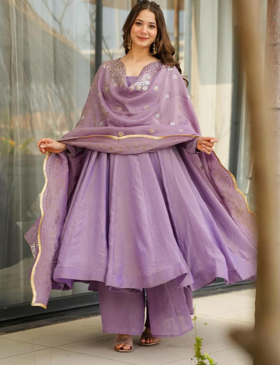 Prazu Fashion Lavender Silk Designer Anarkali Palzzo Suit | Grocsy
