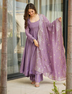 Prazu Fashion Lavender Silk Designer Anarkali Palzzo Suit | Grocsy