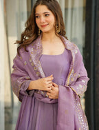 Prazu Fashion Lavender Silk Designer Anarkali Palzzo Suit | Grocsy