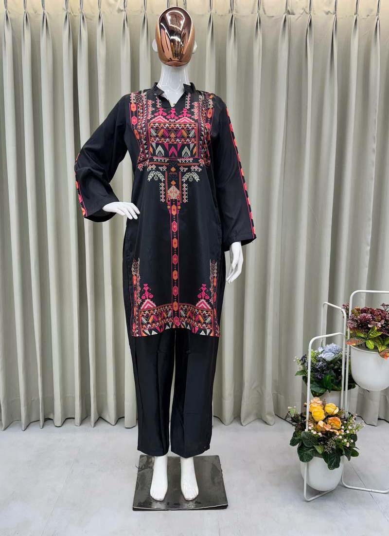 Prazu Fashion Black Crep Silk Printed Top With Pant | Grocsy
