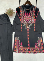 Prazu Fashion Black Crep Silk Printed Top With Pant | Grocsy