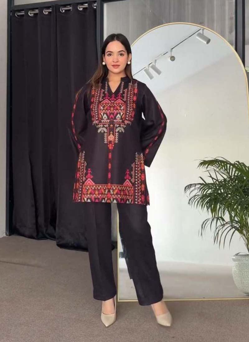 Prazu Fashion Black Crep Silk Printed Top With Pant | Grocsy