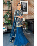 Prazu Fashion Blue Georgette Embroidered Sharara Suit | Grocsy