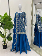 Prazu Fashion Blue Georgette Embroidered Sharara Suit | Grocsy