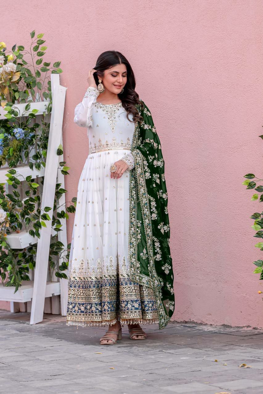 Prazu Fashion Off White Georgette Embroidered Anarkali Suit | Grocsy