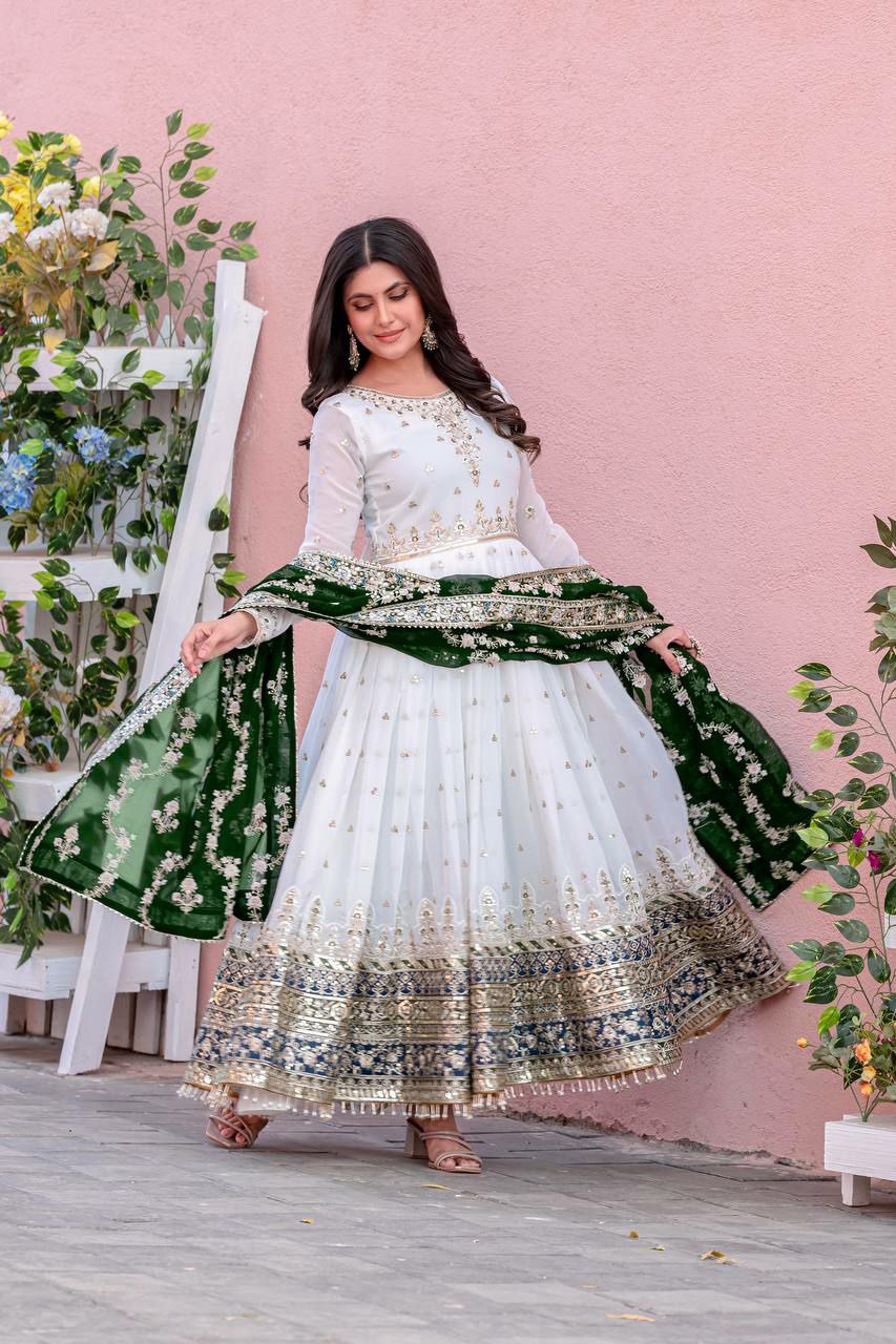 Prazu Fashion Off White Georgette Embroidered Anarkali Suit | Grocsy