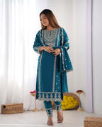 Prazu Fashion Turquoise Chinon Silk Embroidered Salwar Suit | Grocsy