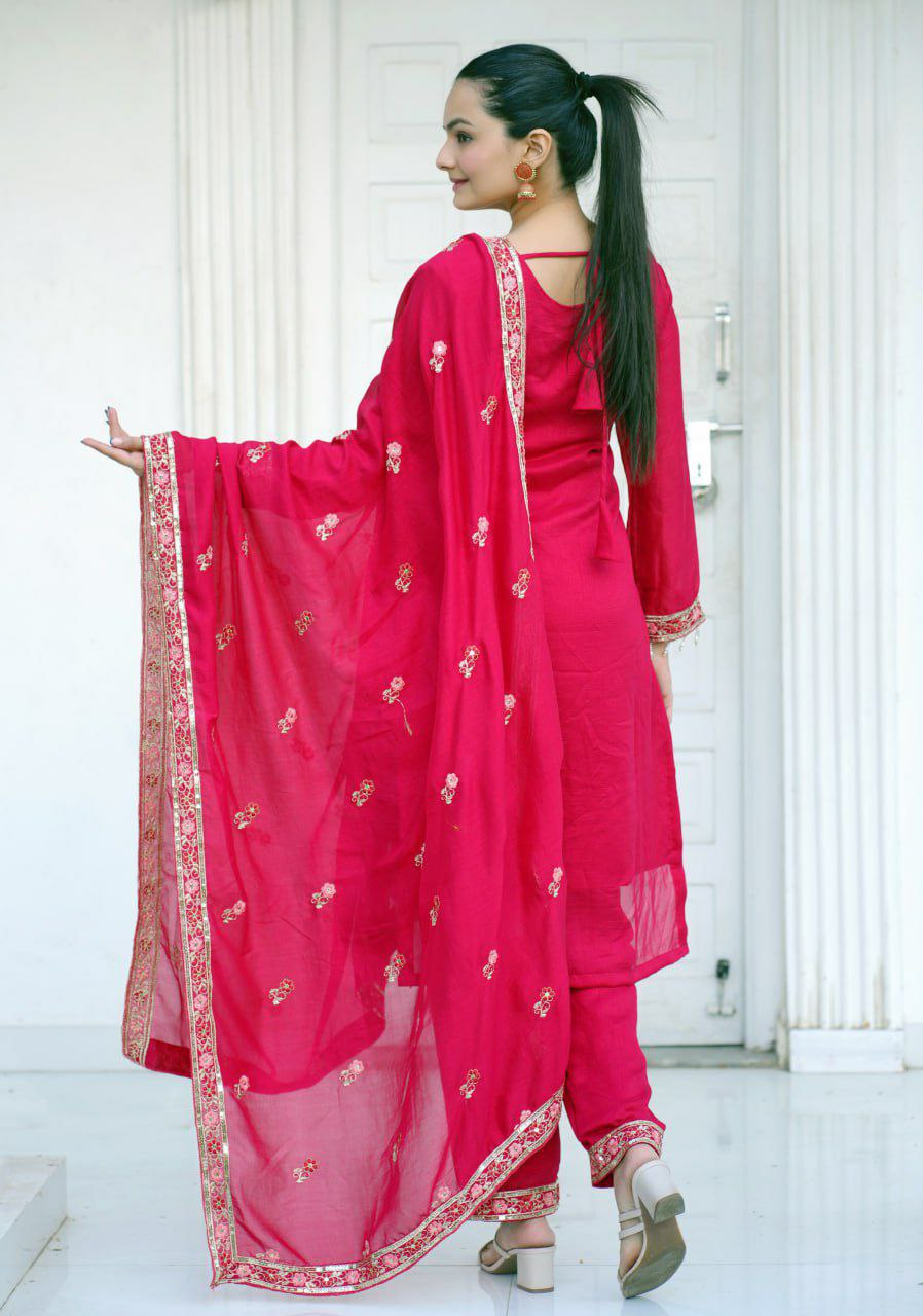 Prazu Fashion Red Silk Embriodered Salwar Suit | Grocsy