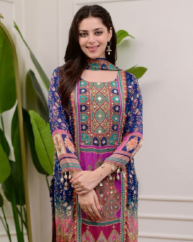 Prazu Fashion Multi Color Chinon Silk Printed Salwar Suit | Grocsy