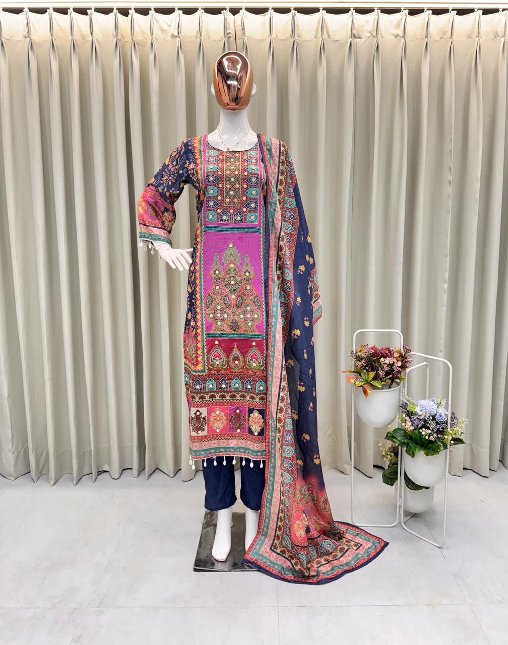 Prazu Fashion Multi Color Chinon Silk Printed Salwar Suit | Grocsy