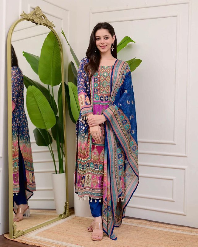 Prazu Fashion Multi Color Chinon Silk Printed Salwar Suit | Grocsy