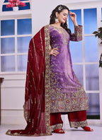Prazu Fashion Lavender Silk Embroidered Plazzo Suit | Grocsy
