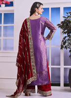 Prazu Fashion Lavender Silk Embroidered Plazzo Suit | Grocsy