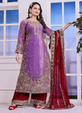 Prazu Fashion Lavender Silk Embroidered Plazzo Suit | Grocsy