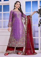 Prazu Fashion Lavender Silk Embroidered Plazzo Suit | Grocsy