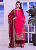 Prazu Fashion Red Silk Embroidered Palazzo Suit | Grocsy