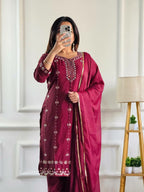 Prazu Fashion Maroon Georgette Embroidered Salwar Suit | Grocsy