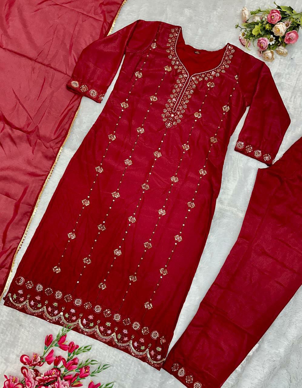 Prazu Fashion Maroon Georgette Embroidered Salwar Suit | Grocsy