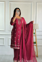 Prazu Fashion Maroon Georgette Embroidered Salwar Suit | Grocsy